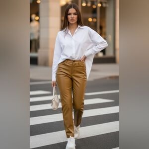 Halogen SZ 6 Green Faux Leather Ankle Lined Rocker Bold Chic Pants